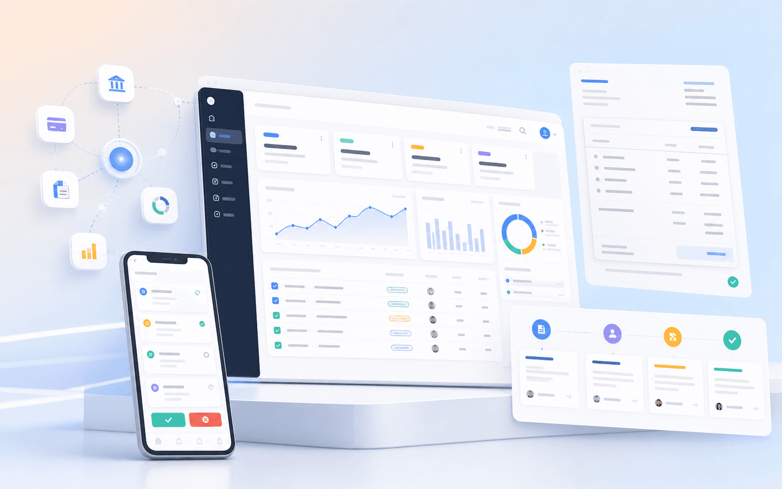 Finance dashboard for EMI payment tracking customer accounts and reporting